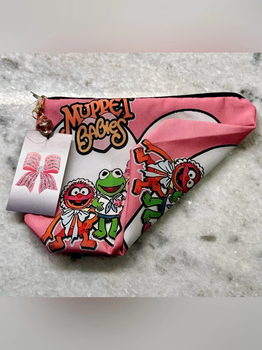 New Retro 80s Style Muppet Babies Makeup Tech Pencil Zippered Bag w/ Charm 9”x7”
